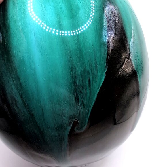 Vtg Blue Mountain Pottery Crescent Vase 6.25x5.5" Teal/Black Drip Glaze No Mark - Picture 7 of 8